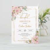 ほこりっぽいピンクのバラの花赤面金ゴールド幾何学 招待状 (スタンド正面)