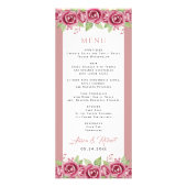 ほこりっぽいピンクのバラの花BUDGET結婚のメニューカード ラックカード (正面)