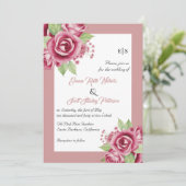 ほこりっぽいピンクのバラの花QRコードフローラ結婚ズ 招待状 (スタンド正面)