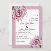 ほこりっぽいピンクのバラの花QRコードフローラ結婚ズ 招待状 (正面)