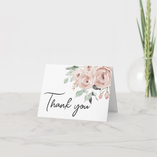 ほこりっぽいピンクのバラ女の子の赤ちゃんシャワー サンキューカード (正面)
