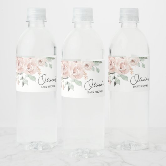 ほこりっぽいピンクのバラ女の子の赤ちゃんシャワー ペットボトルラベル (ボトル)