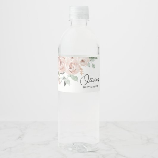 ほこりっぽいピンクのバラ女の子の赤ちゃんシャワー ペットボトルラベル (正面)