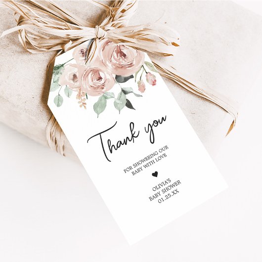 ほこりっぽいピンクのバラ女の子ベビーシャワーメッセージカード ギフトタグ