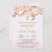 ほこりっぽいピンクのフローラスペインのバプテスマ招待状 招待状 (正面/裏面)