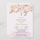 ほこりっぽいピンクのフローラスペインのバプテスマ招待状 招待状 (正面)