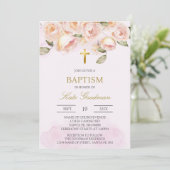 ほこりっぽいピンクのフローラスペインのバプテスマ招待状 招待状 (スタンド正面)