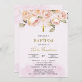 ほこりっぽいピンクのフローラスペインのバプテスマ招待状 招待状 (正面/裏面)