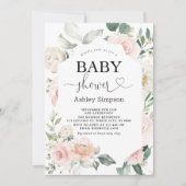 ほこりっぽいピンクのフローラダイヤモンドベビーシャワー 招待状 (正面)