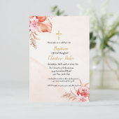 ほこりっぽいピンクのフローラバプテスマの招待カード 招待状 (スタンド正面)