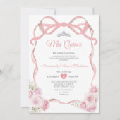 ほこりっぽいピンクのフローラボウリボンシルバーミンス 招待状 (正面)
