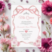 ほこりっぽいピンクのフローラボウリボンシルバーミンス 招待状