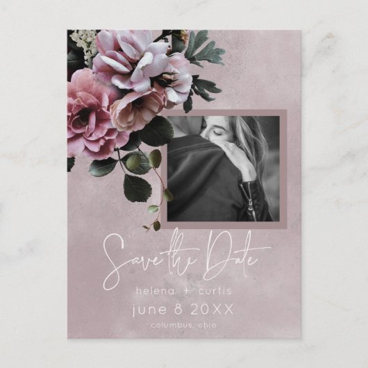 ほこりっぽいピンクのフローラモダン写真 案内ポストカード (正面)