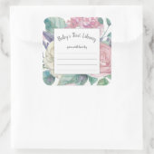 ほこりっぽいピンクのフローラ女の子の赤ちゃんシャワーブックプレート スクエアシール (バッグ)