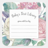 ほこりっぽいピンクのフローラ女の子の赤ちゃんシャワーブックプレート スクエアシール (正面)