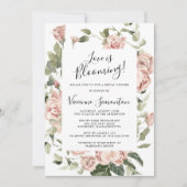 ほこりっぽいピンクのフローラ愛が咲いているブライダルシャワー 招待状 (正面)