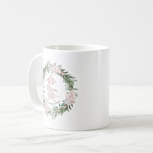 ほこりっぽいピンクのフローラ最高のリースマママママママママママザーズ・デイ コーヒーマグカップ (正面左)