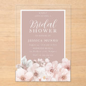 ほこりっぽいピンクのフローラ水のカラーフレームブライダルシャワー アクリル招待状 (正面)