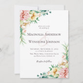 ほこりっぽいピンクのフローラ結婚が 招待状 (正面)