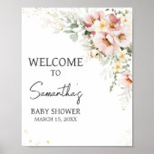 ほこりっぽいピンクのフローラ緑の赤ちゃんシャワーへようこそ ポスター (正面)
