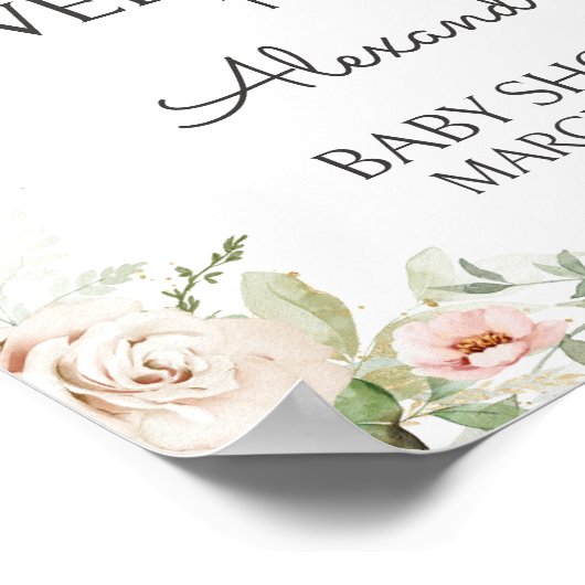 ほこりっぽいピンクのフローラ赤ちゃんシャワーへようこそ ポスター (角)
