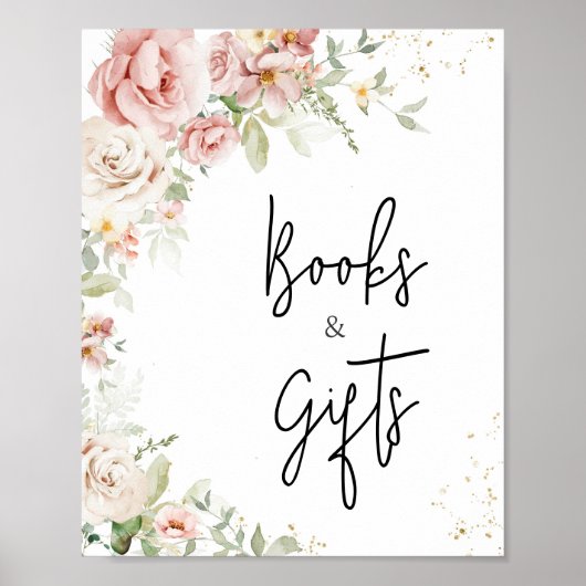 ほこりっぽいピンクのフローラ赤ちゃんシャワー本とギフト ポスター (正面)