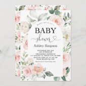 ほこりっぽいピンクのフローラ赤ちゃんシャワー 招待状 (正面/裏面)