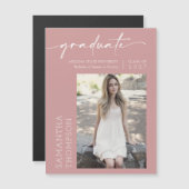 ほこりっぽいピンクのミニマリストのスクリプト写真の大学院マグネット (正面/裏面)