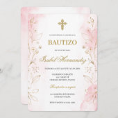 ほこりっぽいピンクのミニマリストスペインの洗礼 招待状 (正面/裏面)