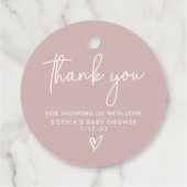 ほこりっぽいピンクのミニマルモダンリストボホ赤ちゃんシャワー フェイバータグ (裏面)