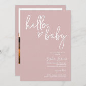 ほこりっぽいピンクのミニマルモダンリストボホ赤ちゃんシャワー 招待状 (正面/裏面)