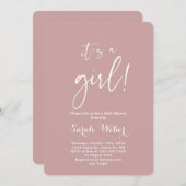 ほこりっぽいピンクのミニマルモダン主義の赤ちゃんシャワーの女の子 招待状 (正面/裏面)