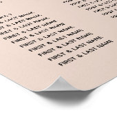 ほこりっぽいピンクのミニマル結婚リスト写真のシーティングチャート ポスター (角)