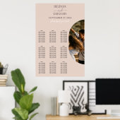 ほこりっぽいピンクのミニマル結婚リスト写真のシーティングチャート ポスター (ホームオフィス)