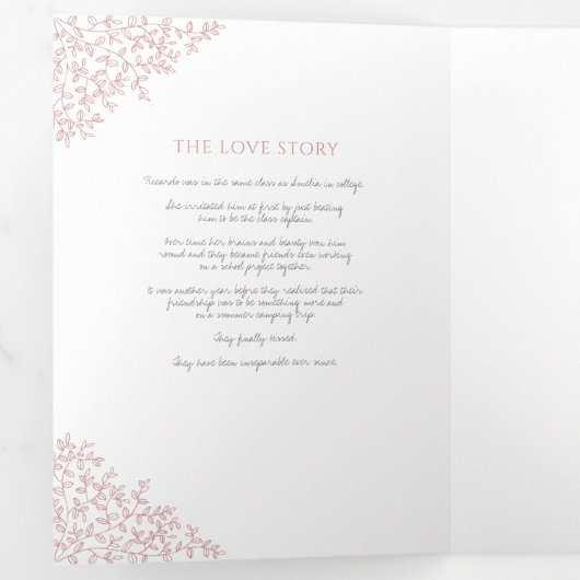 ほこりっぽいピンクのモノグラムのアートの物語結婚の献身の心 三つ折りプログラム (内部最初)