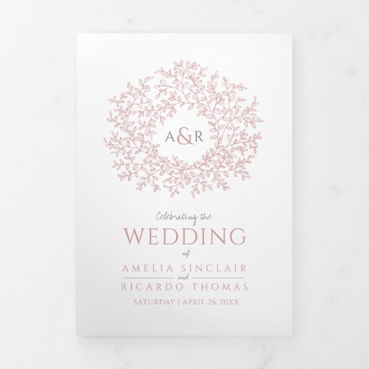 ほこりっぽいピンクのモノグラムのアートの物語結婚の献身の心 三つ折りプログラム (カバー)