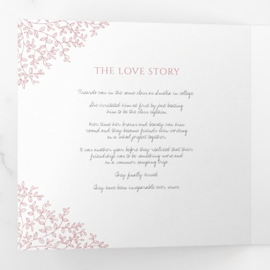 ほこりっぽいピンクのモノグラムのアートの物語結婚の献身の心 三つ折りプログラム (内部最初)