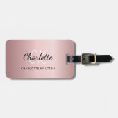 ほこりっぽいピンクのモノグラム名 ラゲッジタグ (正面横)