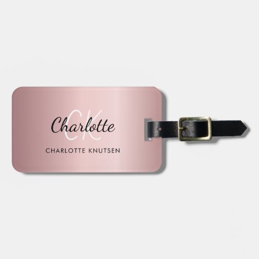 ほこりっぽいピンクのモノグラム名 ラゲッジタグ (正面横)