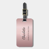 ほこりっぽいピンクのモノグラム名 ラゲッジタグ (正面縦)