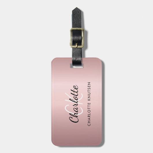 ほこりっぽいピンクのモノグラム名 ラゲッジタグ (正面縦)
