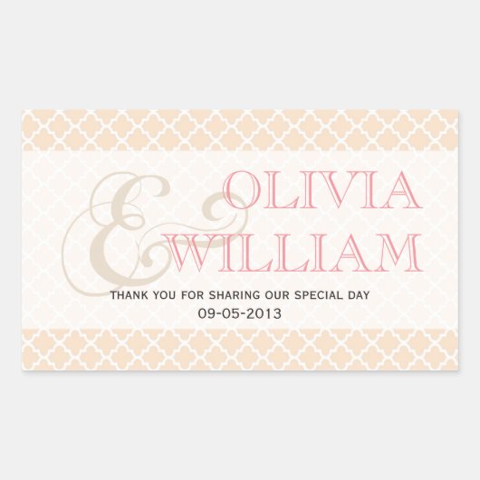 ほこりっぽいピンクのモロッコタイルアンパサンド結婚式の引き出物 長方形シール (正面)