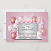 ほこりっぽいピンクのラップトップ仮想ベビーガールシャワー 招待状 (正面)