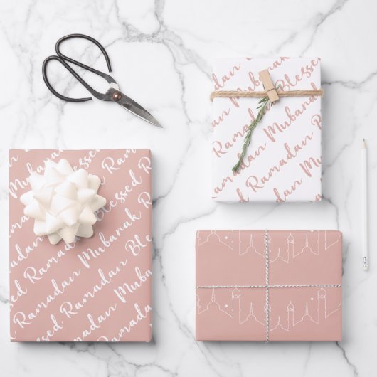 ほこりっぽいピンクのラマダン書道マジ模様 ラッピングペーパーシート (正面)