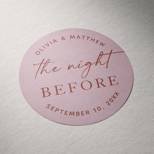 ほこりっぽいピンクのリハーサルディナー。ロマンチックな前夜 ラウンドシール