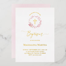 ほこりっぽいピンクのリース水の色バプテスマ招待状