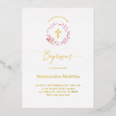 ほこりっぽいピンクのリース水の色バプテスマ招待状 箔招待状 (正面)