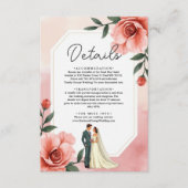 ほこりっぽいピンクのロマンチックな新郎新婦フローラ結婚ズ エンクロージャーカード (正面)