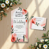 ほこりっぽいピンクのロマンチックな新郎新婦フローラ結婚ズ オールインワン招待状