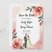 ほこりっぽいピンクのロマンチックな新郎新婦フローラ結婚ズ セーブザデート (正面)
